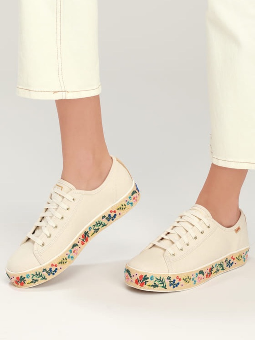 Keds x Rifle Paper Co. Canvas Sneakers with Embroidered Floral Trim Sole